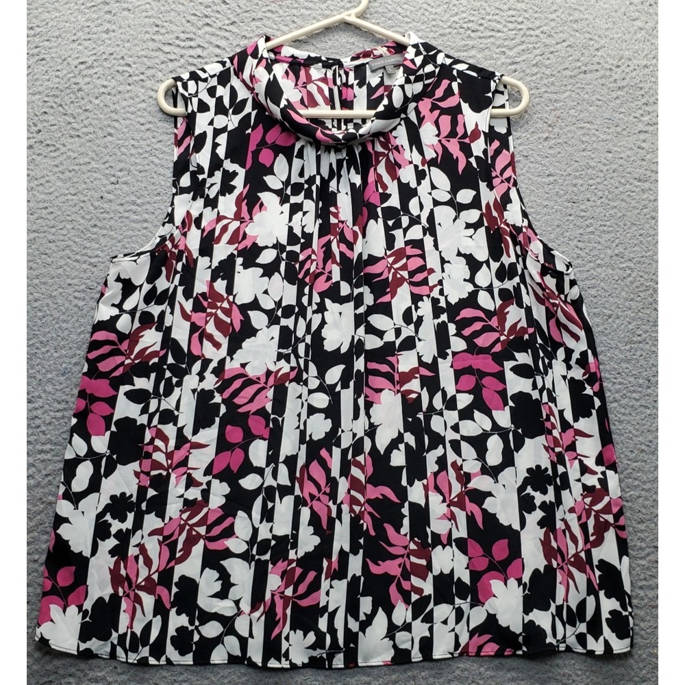 Vince Camuto Blouse Top Womens Large Multi Floral Sleeveless Pleated Mock Neck